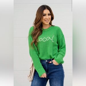 Wishlist Green “Local” Knit Boutique Sweater | Size M | Cozy Statement Pullover